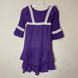 LELE‎ FOR KIDS Girls Purple High-Low Bohemian Dress with Lace Detailing, 3T